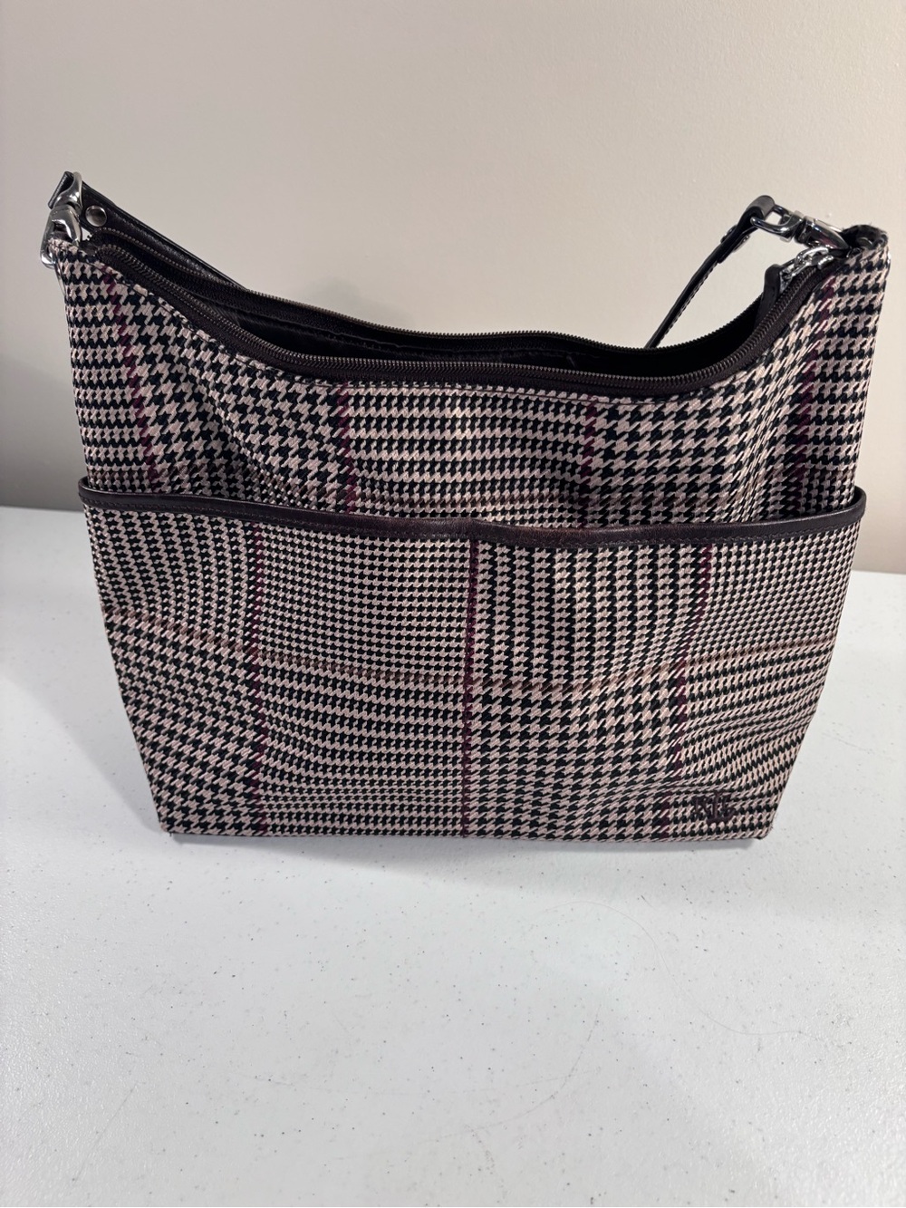 Ralph Lauren Classic Houndstooth Crossbody Bag in Black & Pink